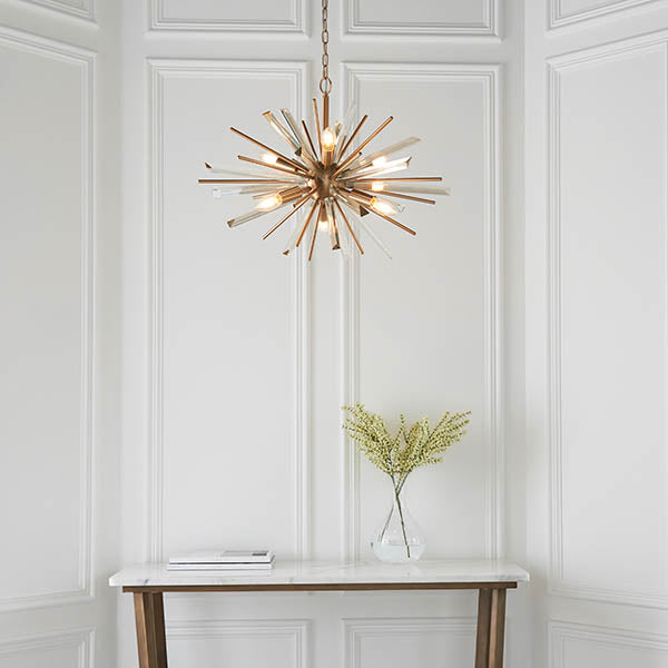 Utopia Spike 6 Light Pendant - Antique Brass - 60cm Diameter