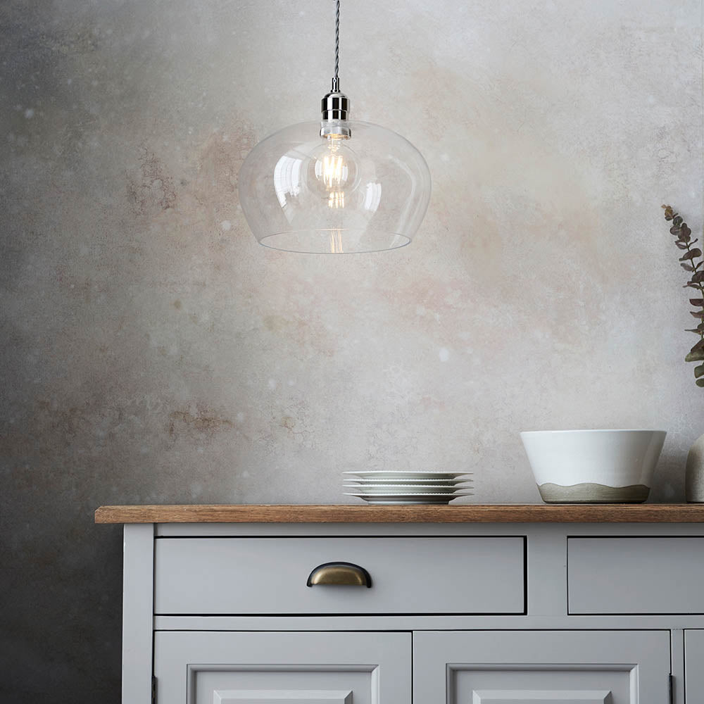 Utopia Walton Medium Ceiling Pendant - Bright Nickel & Clear Glass