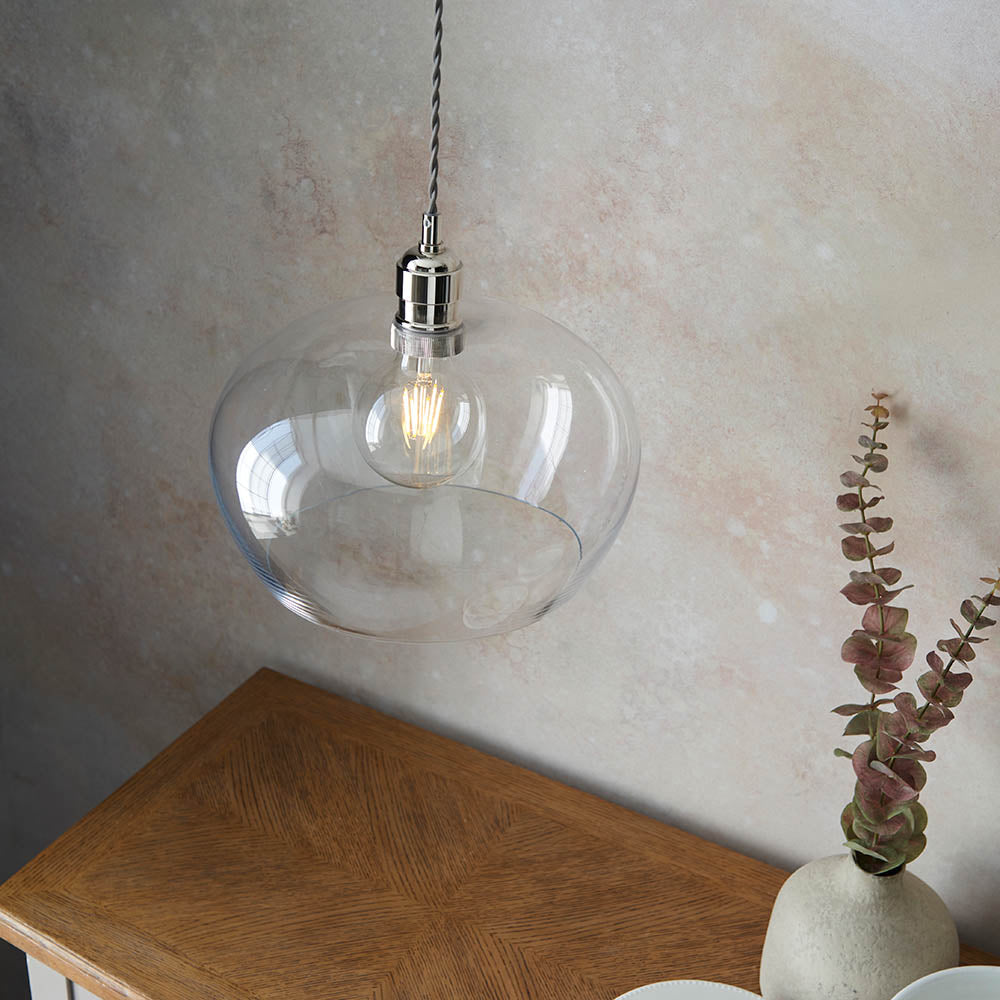 Utopia Walton Medium Ceiling Pendant - Bright Nickel & Clear Glass