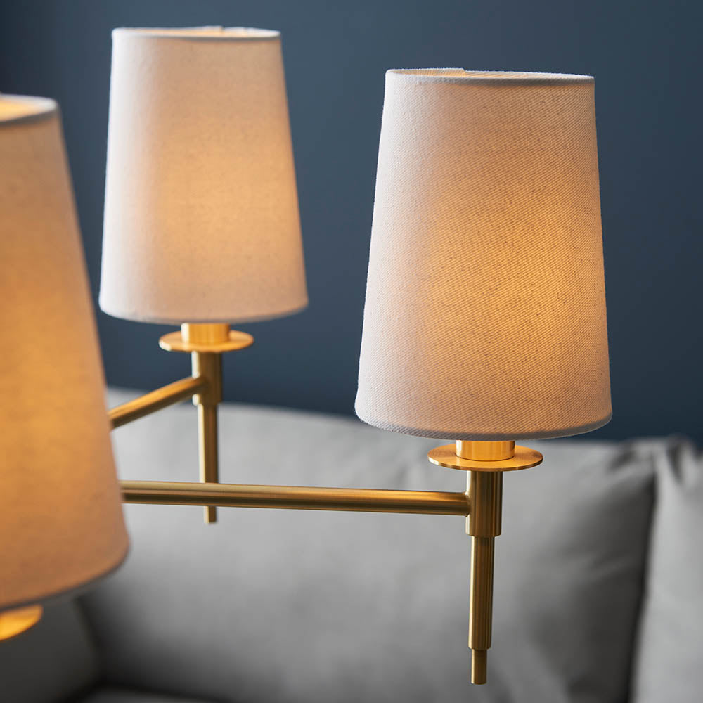 Utopia Eton 5 Light Multi Arm Pendant - Satin Brass & Tapered Shades