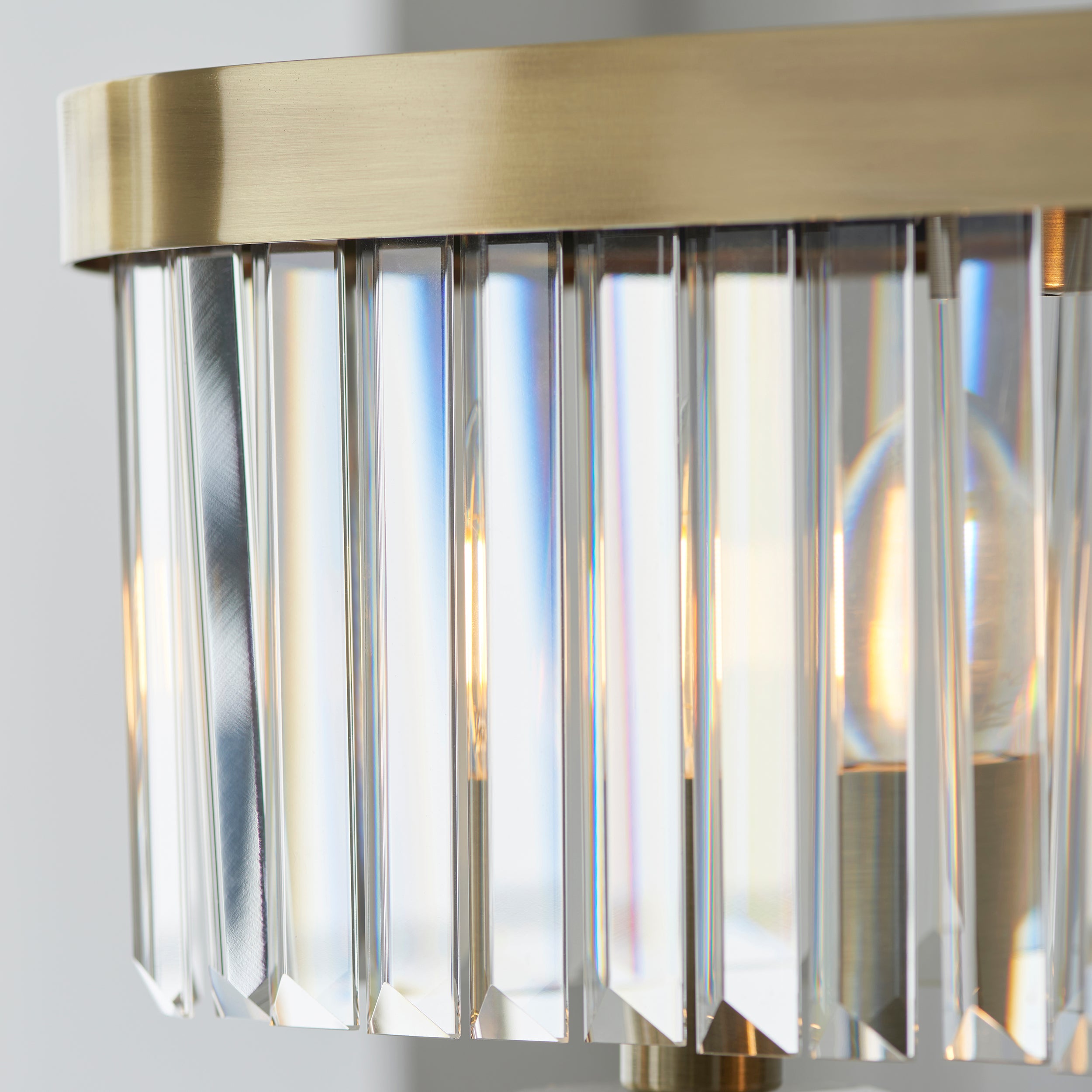 Utopia Martini 4 Light Linear Ceiling Pendant - Antique Brass & Clear Cut Glass