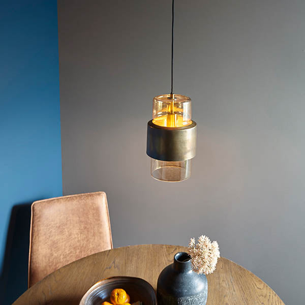 Utopia Swirl Single Pendant - Brass Patina With Champagne Tinted Glass