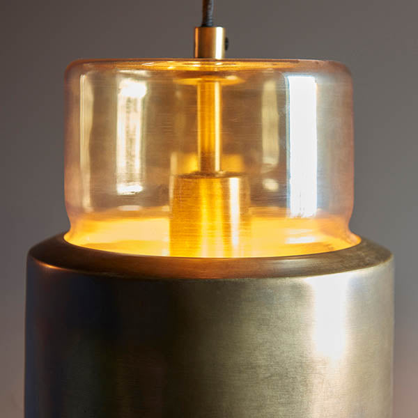 Utopia Swirl Single Pendant - Brass Patina With Champagne Tinted Glass