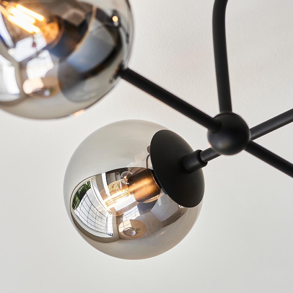 Utopia Sphere 4 Light Semi-Flush Fitting - Matt Black & Smoked Mirror Glass