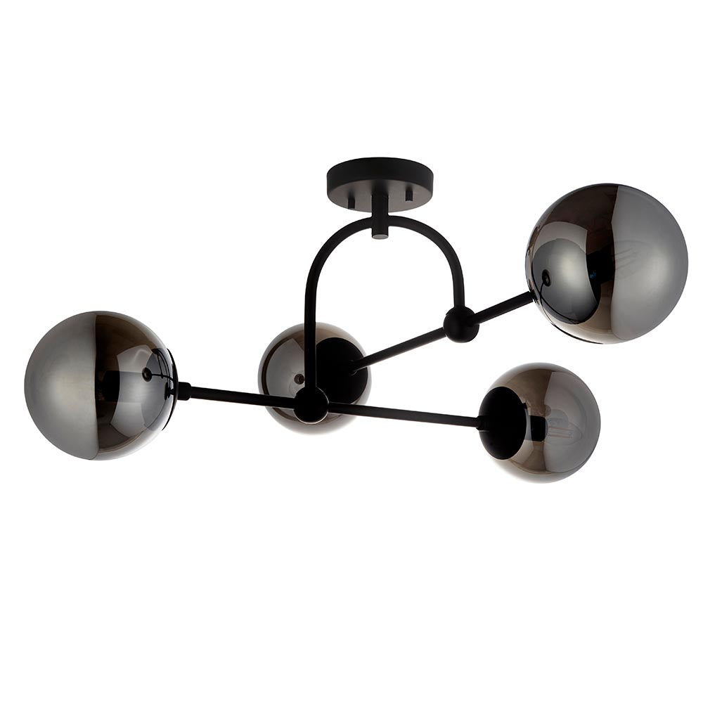 Utopia Sphere 4 Light Semi-Flush Fitting - Matt Black & Smoked Mirror Glass
