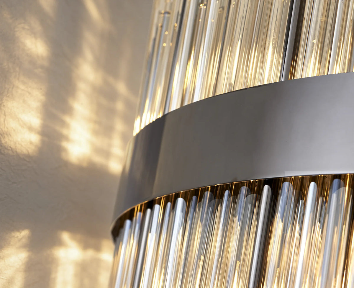 Fabula Kempton Glass Rod Round Pendant Light – Black Chrome & Cognac
