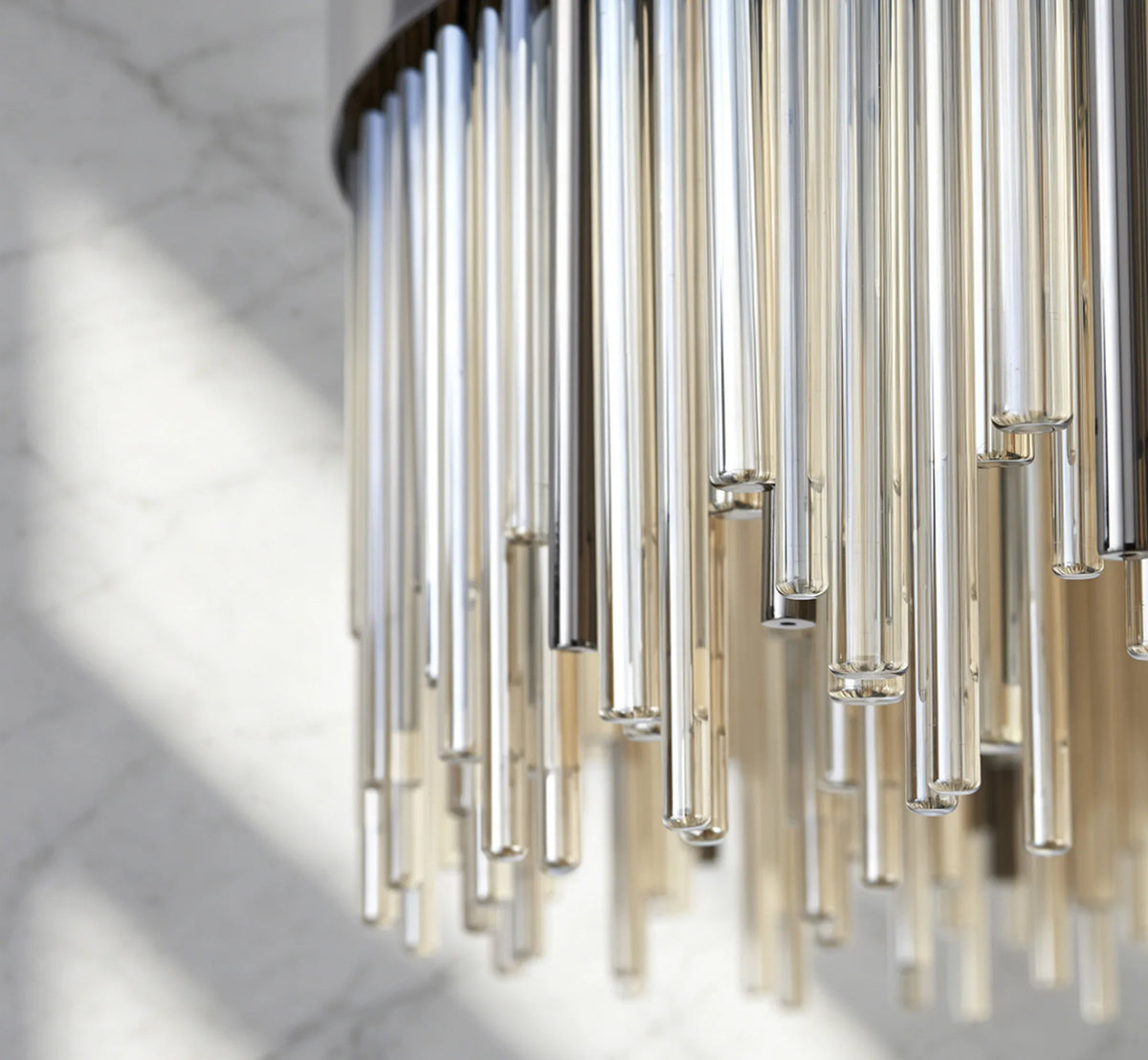 Fabula Kempton Glass Rod Round Pendant Light – Black Chrome & Cognac