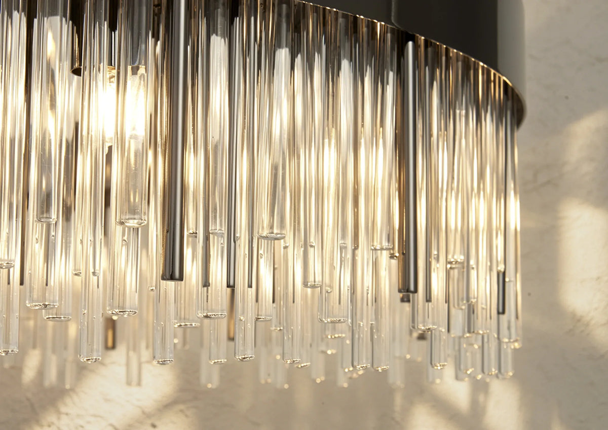 Fabula Kempton Glass Rod Round Pendant Light – Black Chrome & Clear