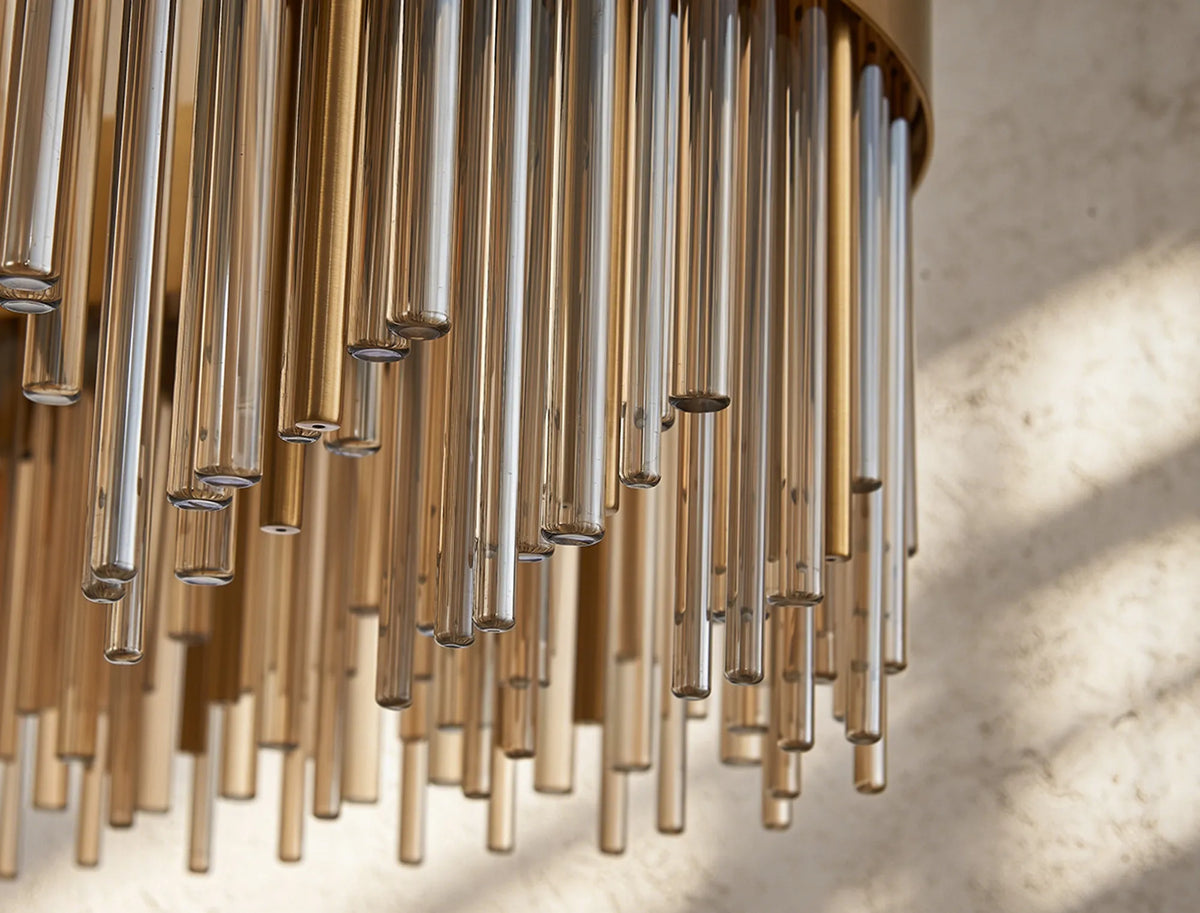 Fabula Kempton Glass Rod Round Pendant Light – Brass & Cognac
