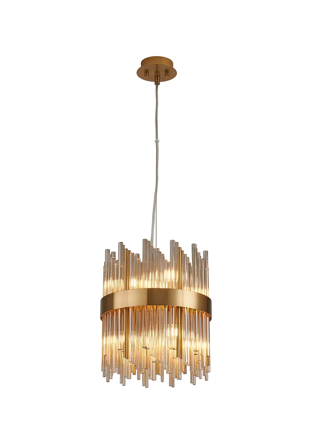 Fabula Kempton Glass Rod Round Pendant Light – Brass & Cognac 26 cm
