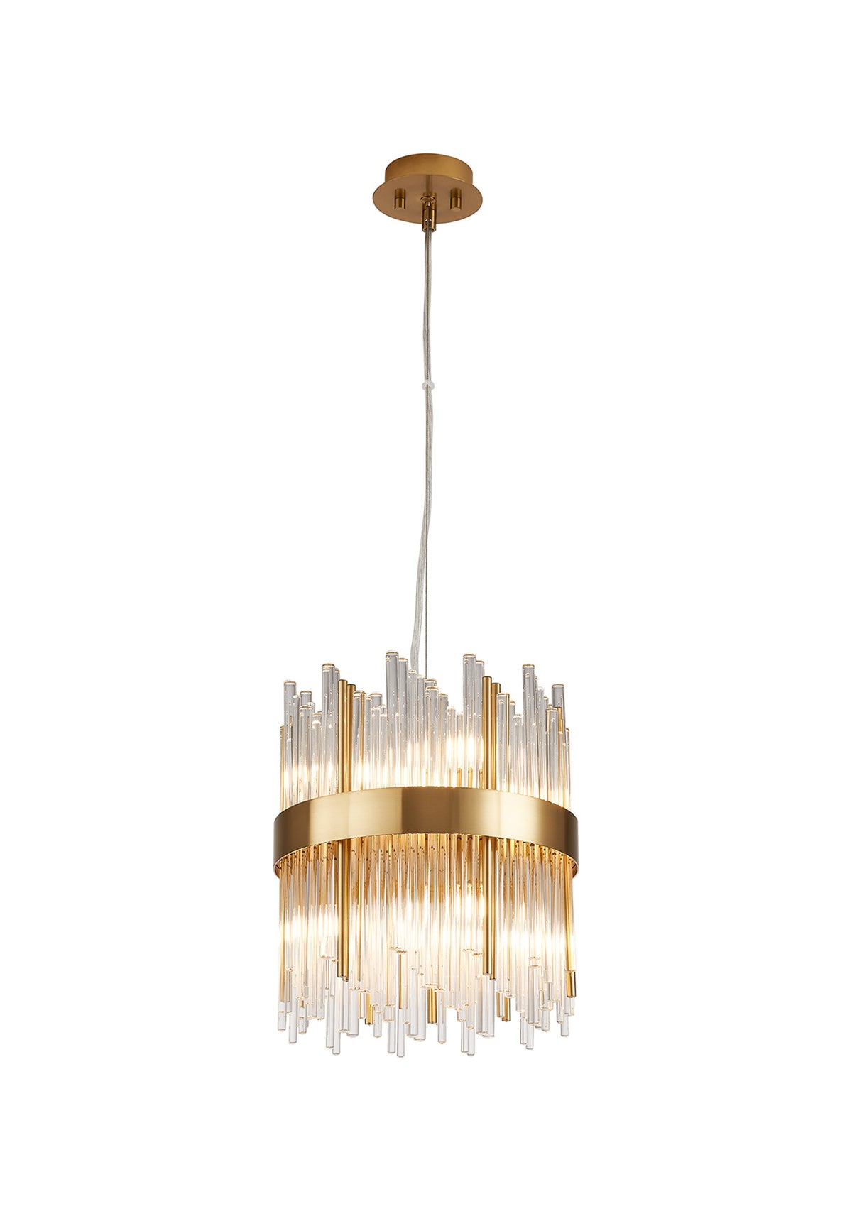 Fabula Kempton Glass Rod Round Pendant Light – Brass & Clear 26 cm