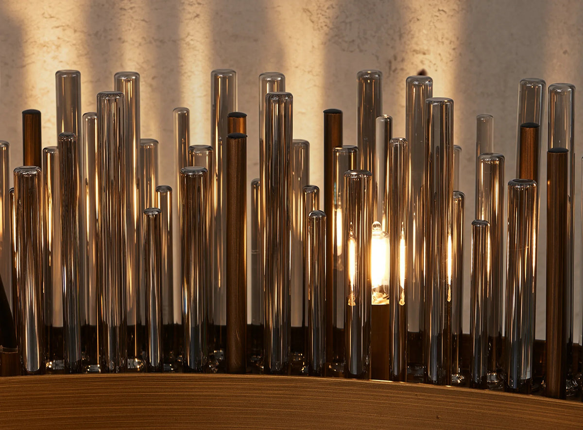 Fabula Kempton Glass Rod Round Pendant Light – Painted Matt Bronze & Smoke