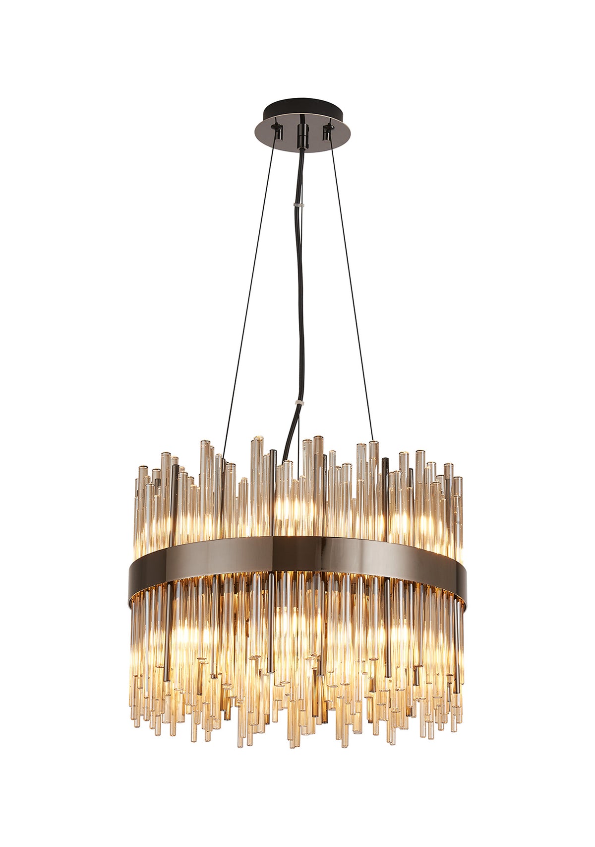 Fabula Kempton Glass Rod Round Pendant Light – Black Chrome & Cognac 40 cm