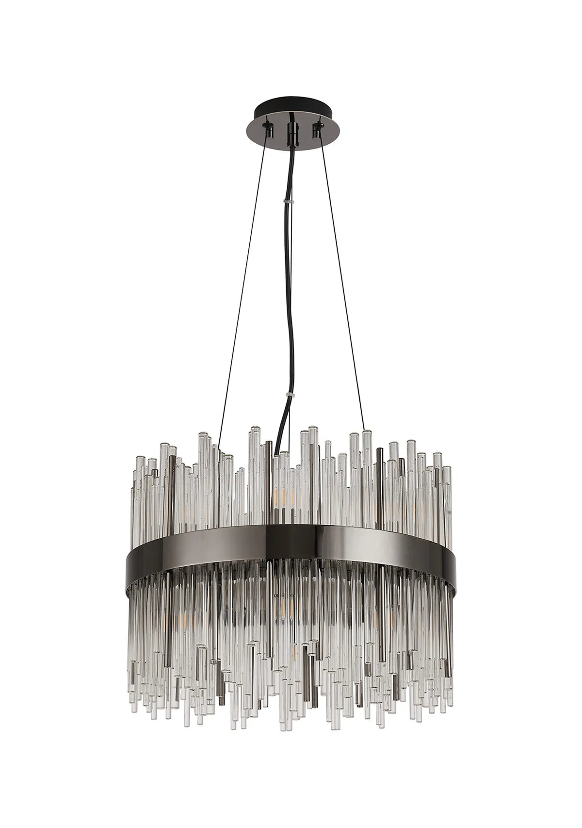 Fabula Kempton Glass Rod Round Pendant Light – Black Chrome & Clear