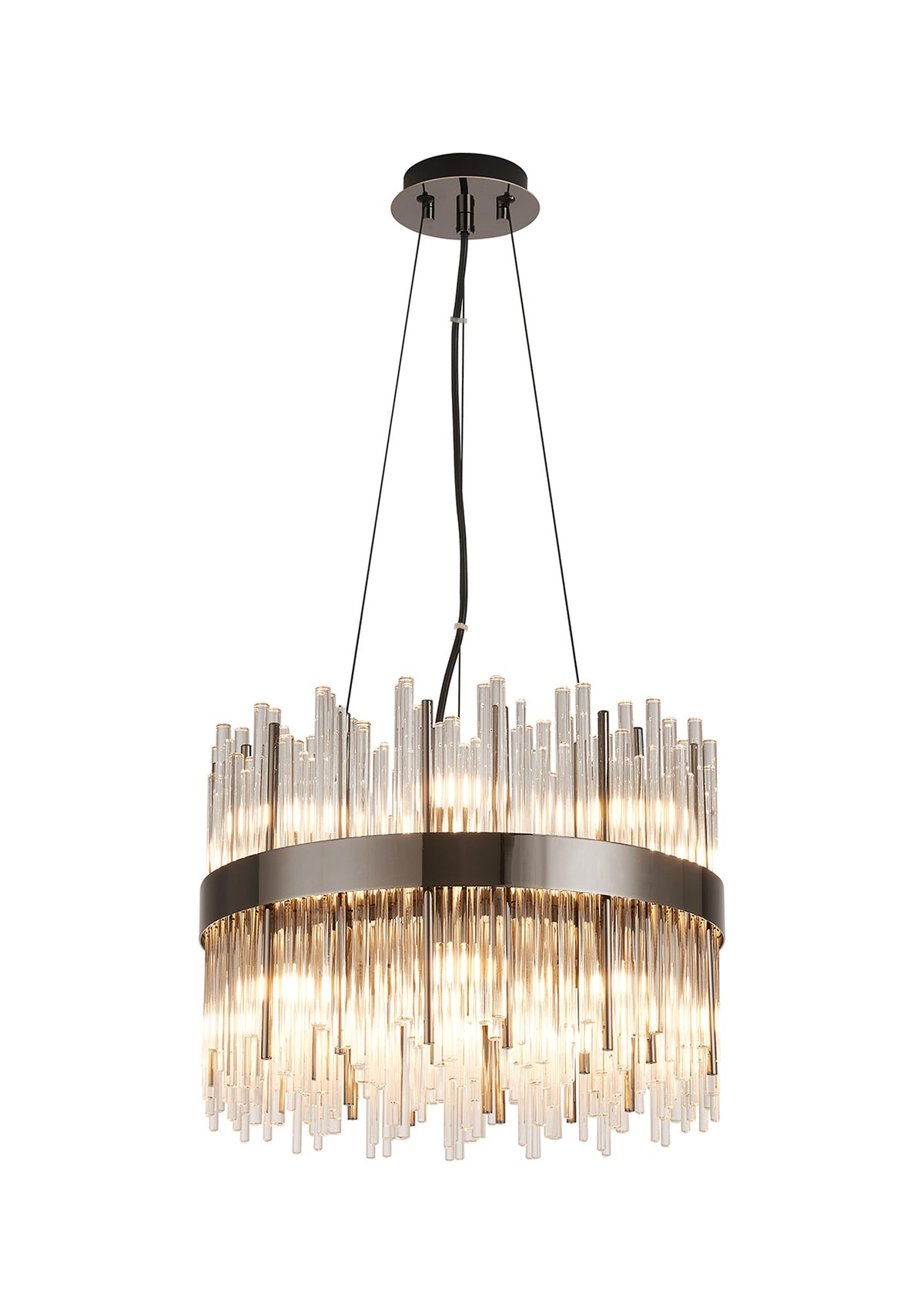 Fabula Kempton Glass Rod Round Pendant Light – Black Chrome & Clear 40 cm