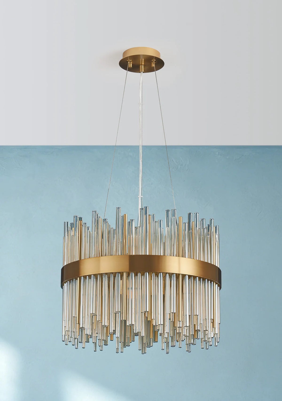 Fabula Kempton Glass Rod Round Pendant Light – Brass & Cognac