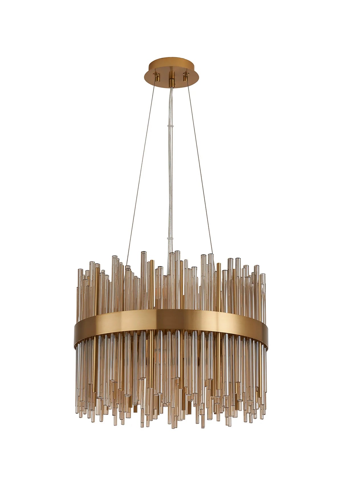 Fabula Kempton Glass Rod Round Pendant Light – Brass & Cognac
