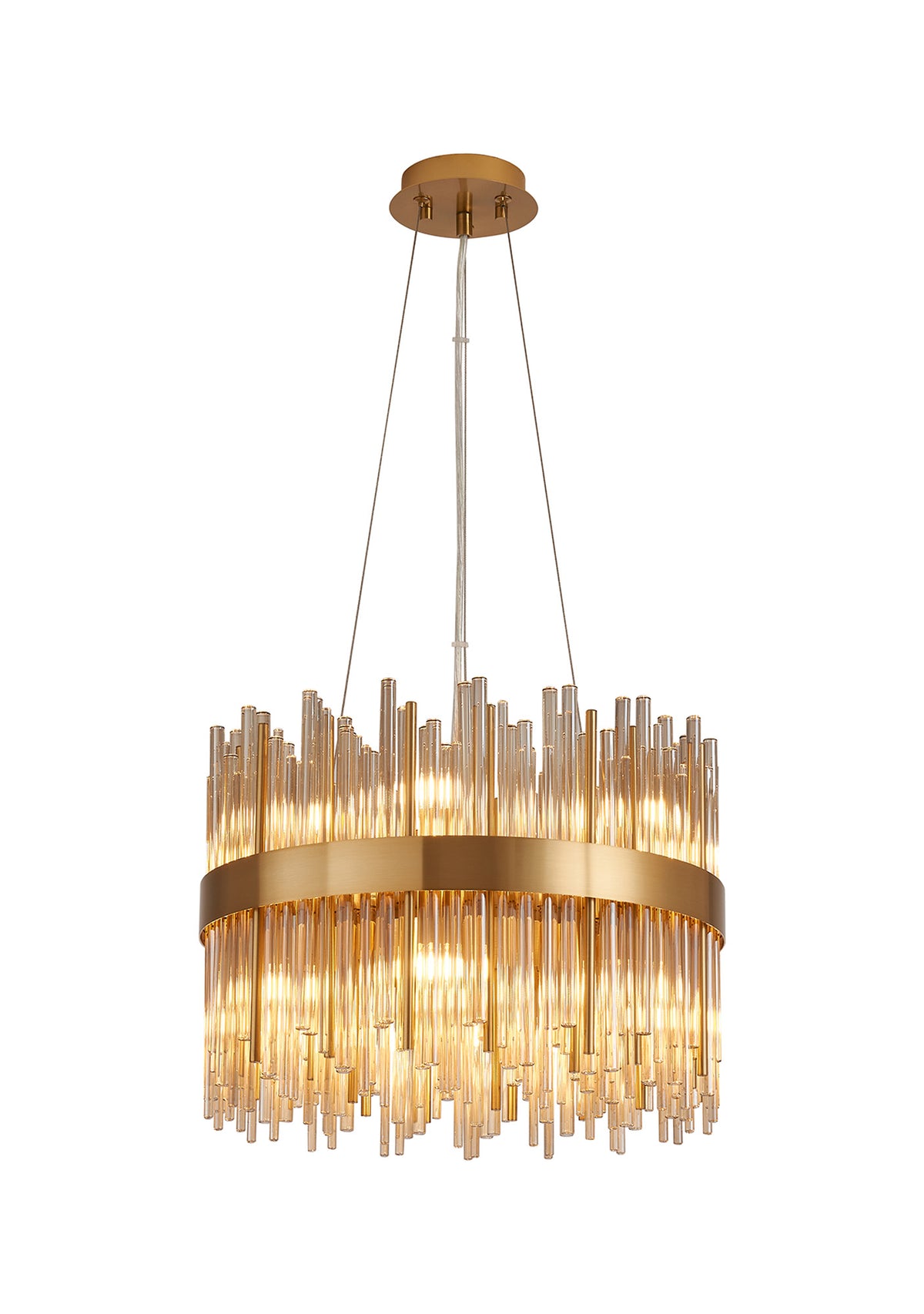 Fabula Kempton Glass Rod Round Pendant Light – Brass & Cognac 40 cm