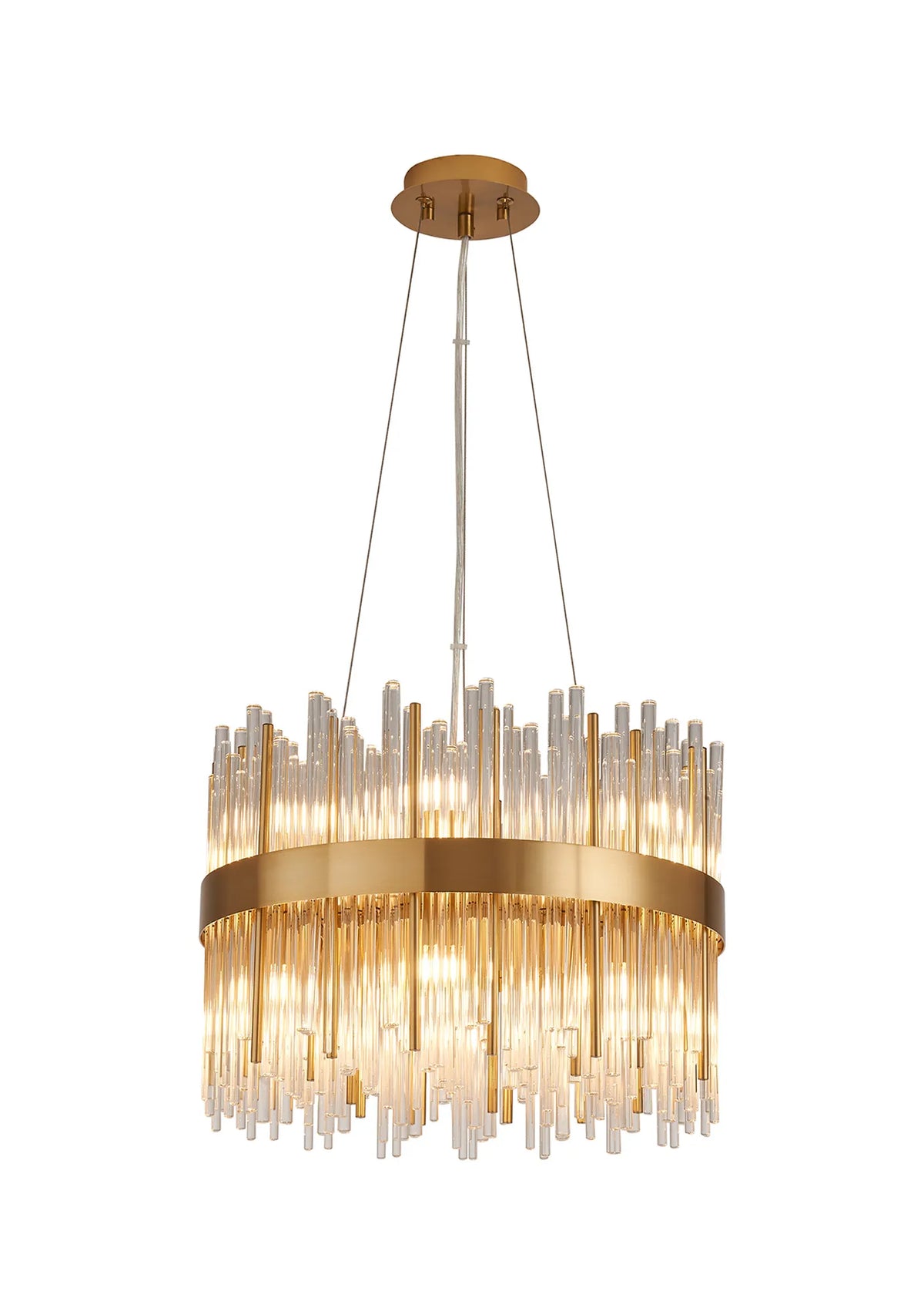 Fabula Kempton Glass Rod Round Pendant Light – Brass & Clear 40 cm