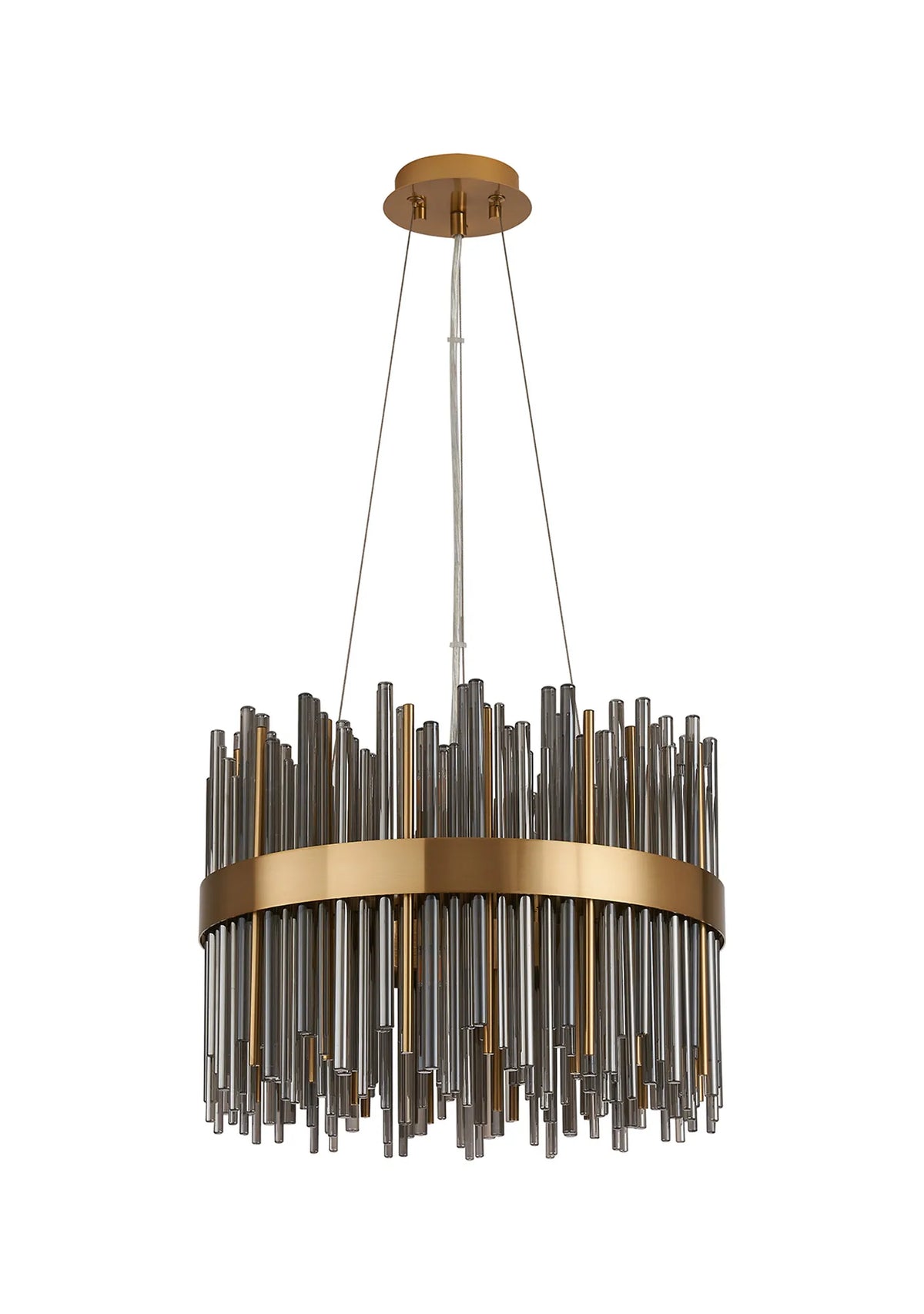 Fabula Kempton Glass Rod Round Pendant Light – Brass & Smoke