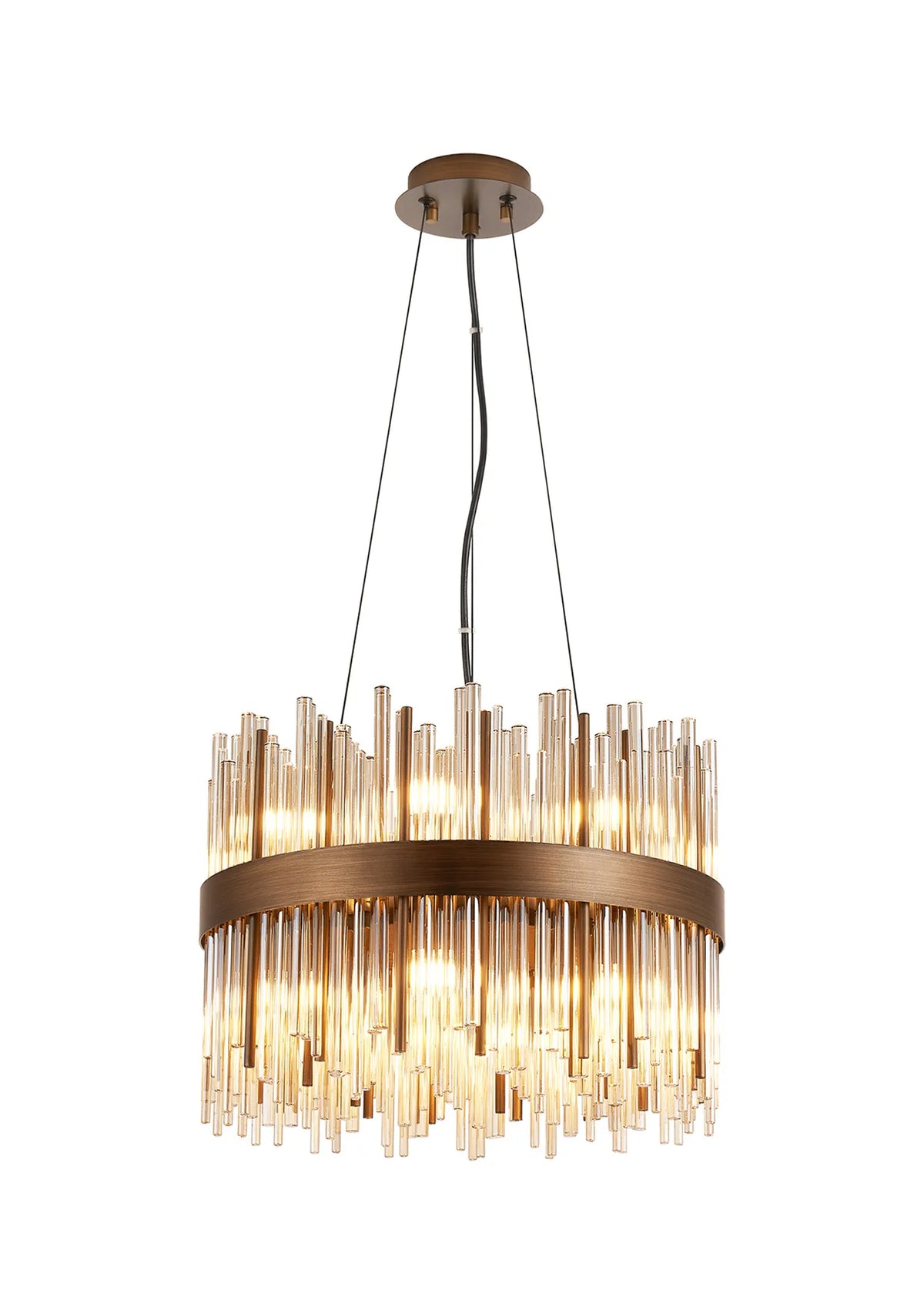Fabula Kempton Glass Rod Round Pendant Light – Painted Matt Bronze & Cognac 40 cm