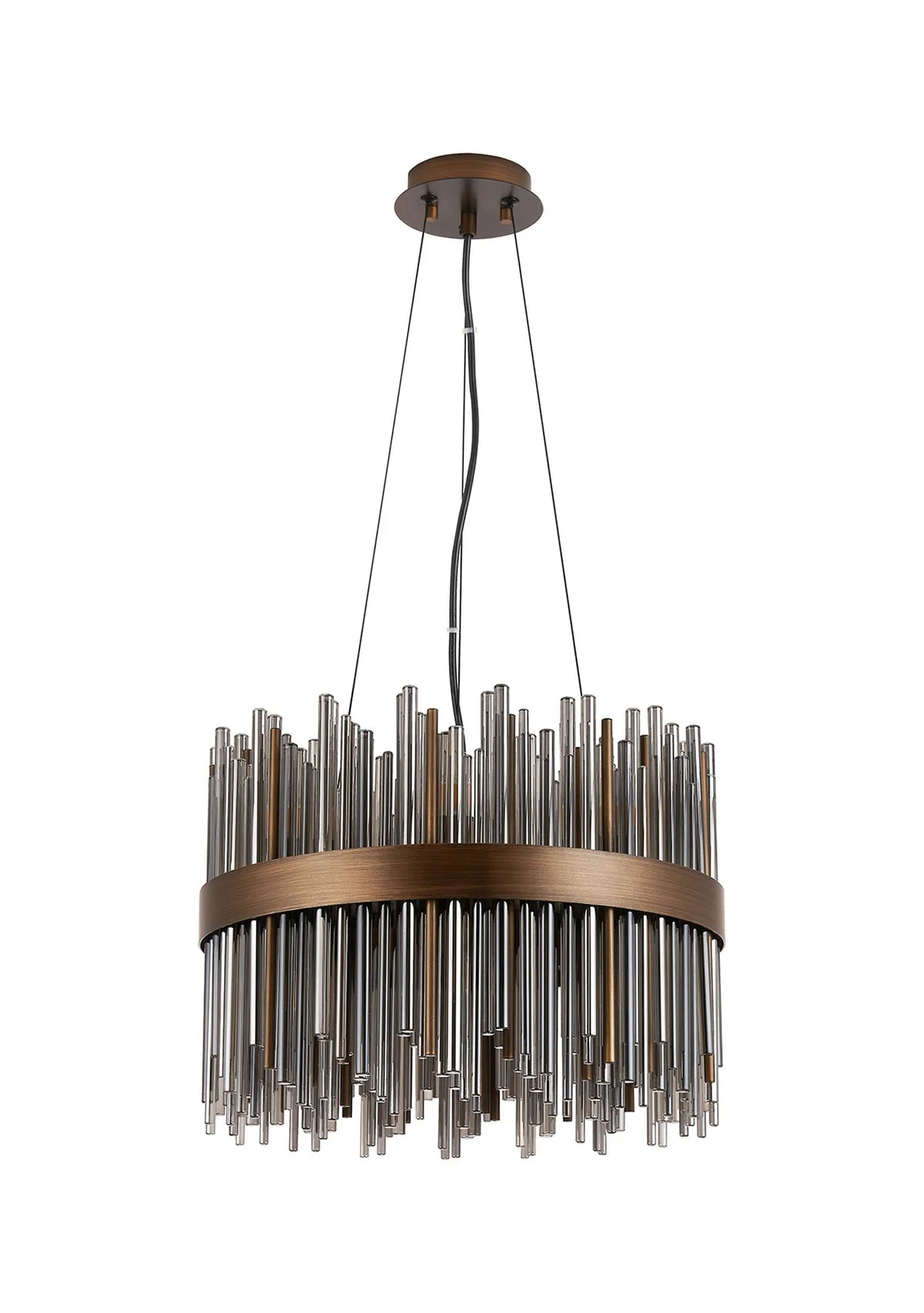 Fabula Kempton Glass Rod Round Pendant Light – Painted Matt Bronze & Smoke