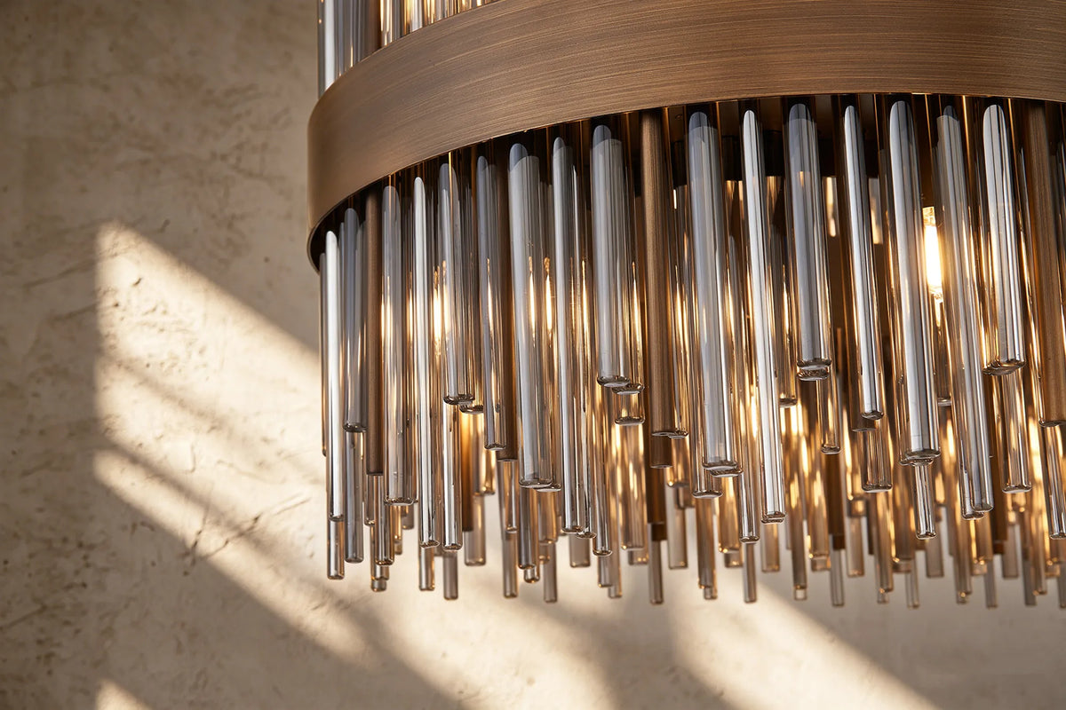 Fabula Kempton Glass Rod Round Pendant Light – Painted Matt Bronze & Smoke