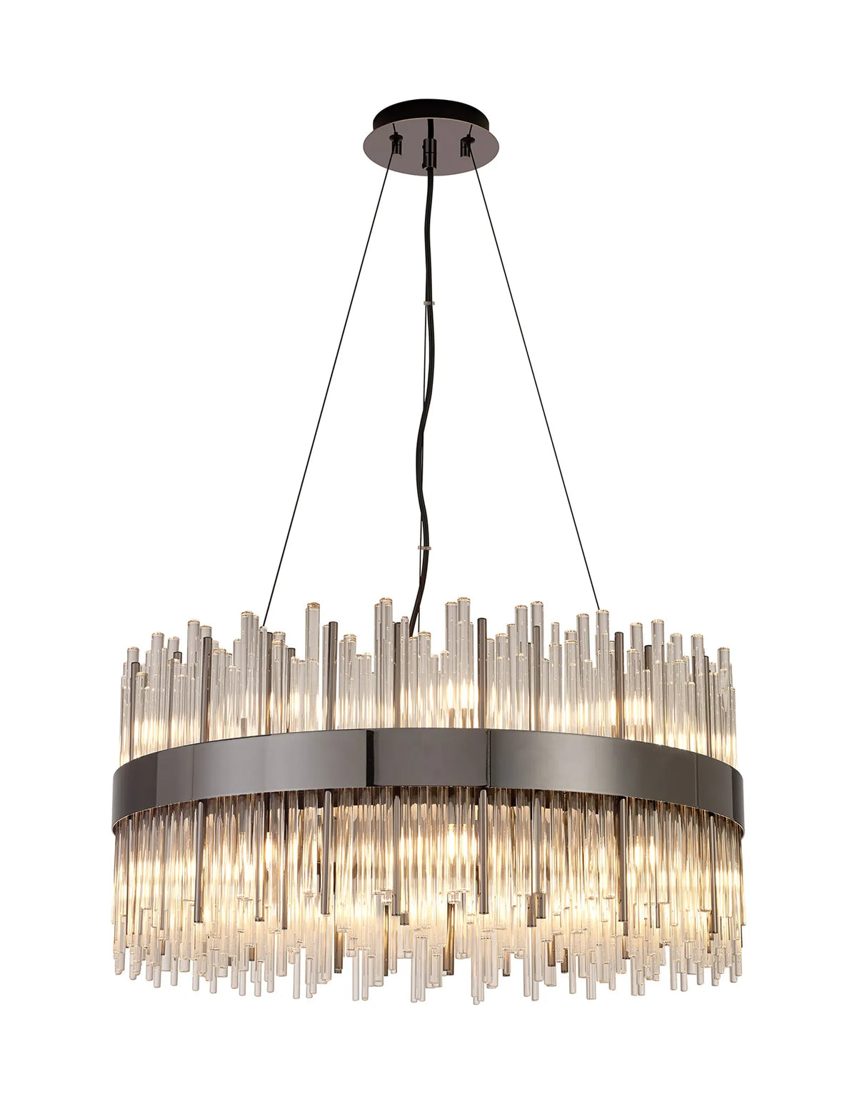 Fabula Kempton Glass Rod Round Pendant Light – Black Chrome & Clear 60 cm