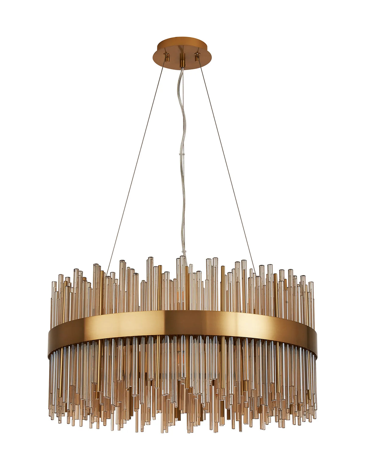 Fabula Kempton Glass Rod Round Pendant Light – Brass & Cognac