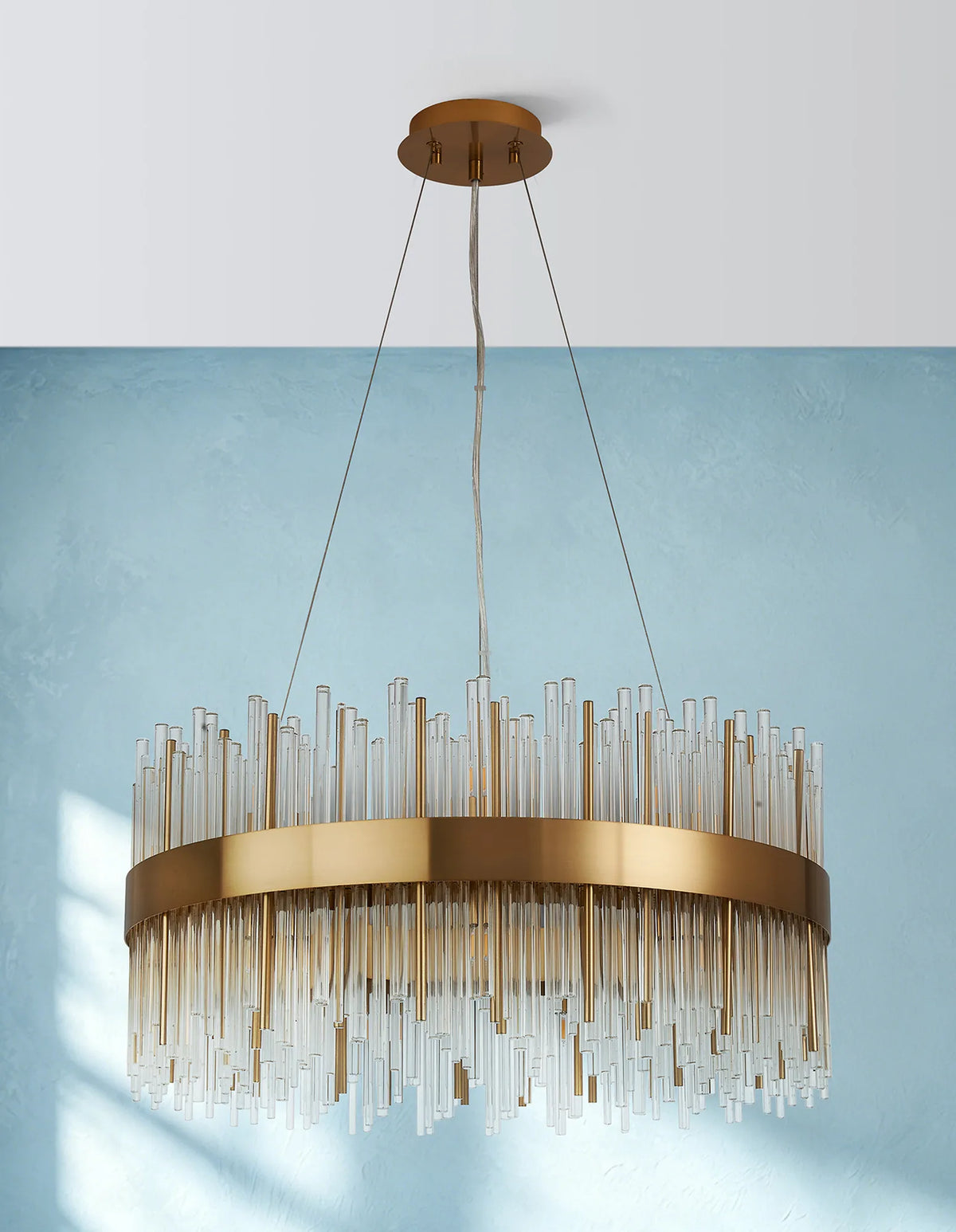 Fabula Kempton Glass Rod Round Pendant Light – Brass & Clear