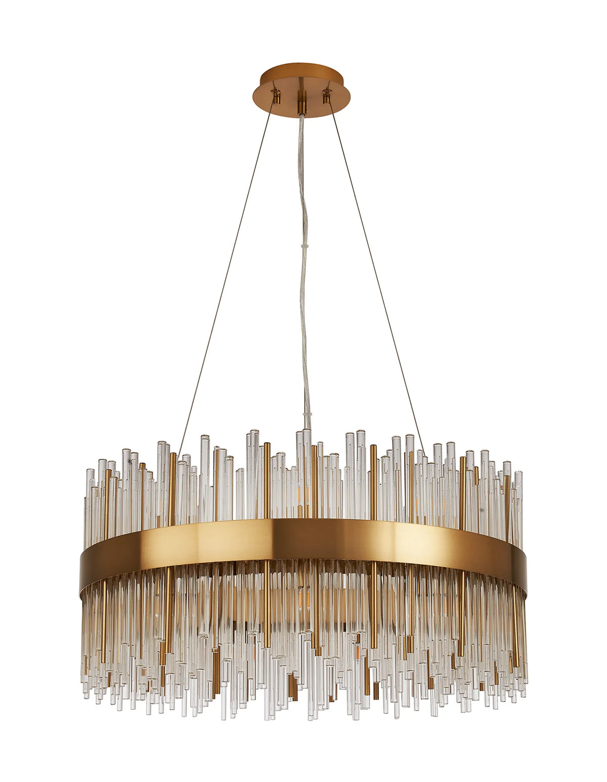 Fabula Kempton Glass Rod Round Pendant Light – Brass & Clear