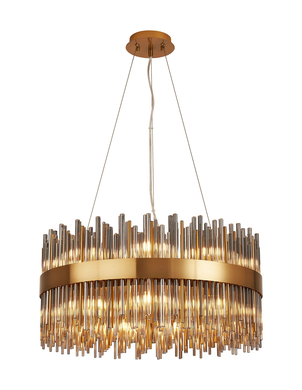 Fabula Kempton Glass Rod Round Pendant Light – Brass & Smoke 60 cm