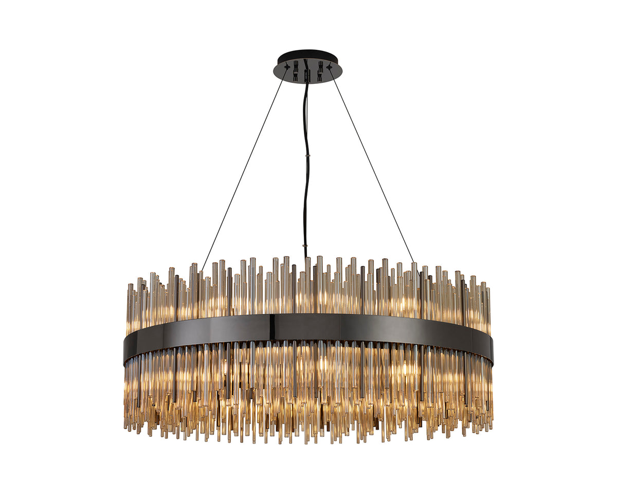 Fabula Kempton Glass Rod Round Pendant Light – Black Chrome & Cognac 80 cm