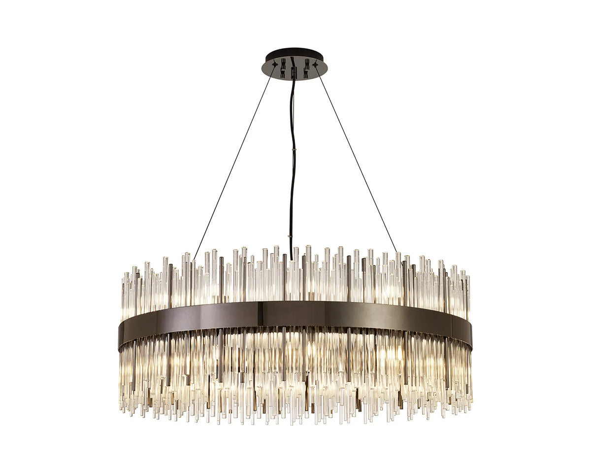 Fabula Kempton Glass Rod Round Pendant Light – Black Chrome & Clear 80 cm