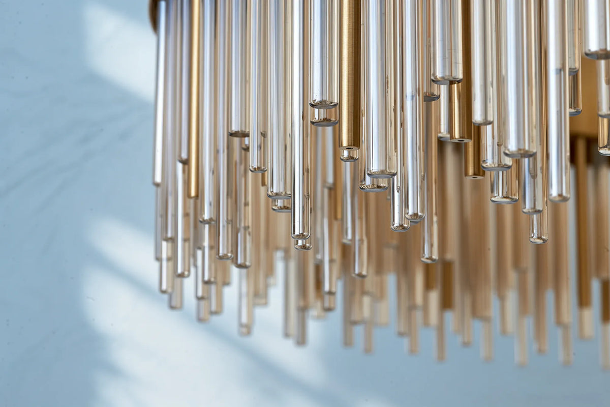 Fabula Kempton Glass Rod Round Pendant Light – Brass & Cognac