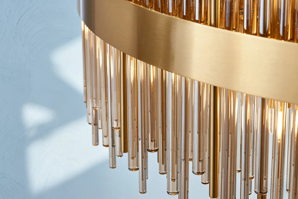 Fabula Kempton Glass Rod Round Pendant Light – Brass & Cognac