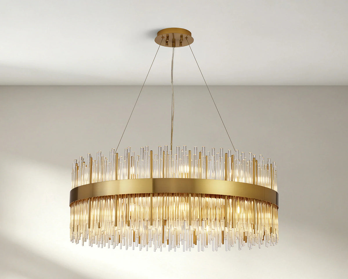 Fabula Kempton Glass Rod Round Pendant Light – Brass & Clear