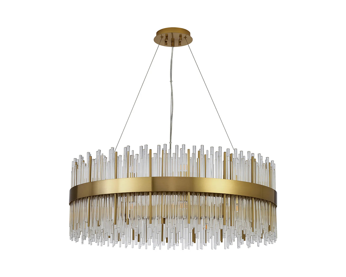 Fabula Kempton Glass Rod Round Pendant Light – Brass & Clear