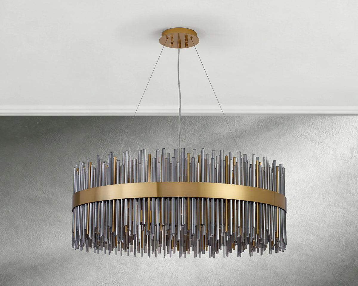 Fabula Kempton Glass Rod Round Pendant Light – Brass & Smoke