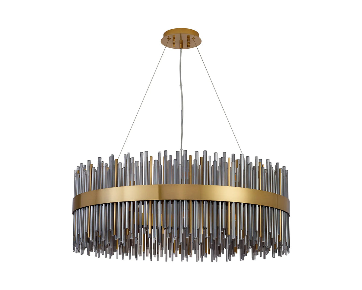 Fabula Kempton Glass Rod Round Pendant Light – Brass & Smoke
