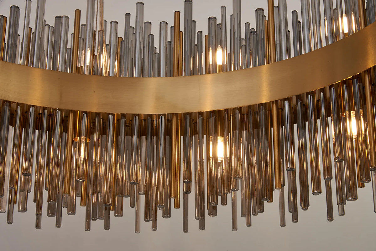 Fabula Kempton Glass Rod Round Pendant Light – Brass & Smoke