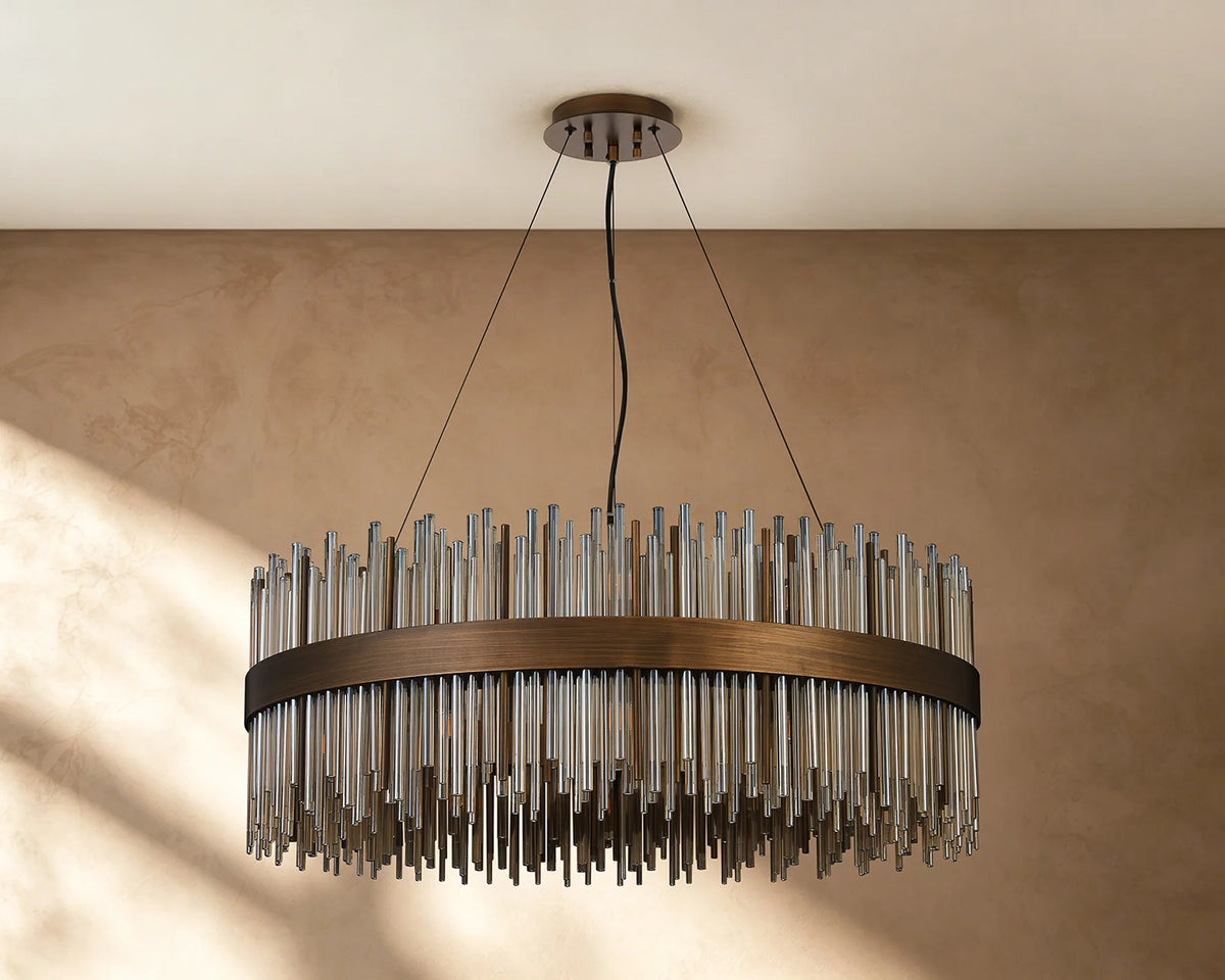 Fabula Kempton Glass Rod Round Pendant Light – Painted Matt Bronze & Cognac