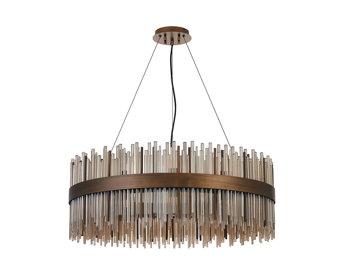 Fabula Kempton Glass Rod Round Pendant Light – Painted Matt Bronze & Cognac