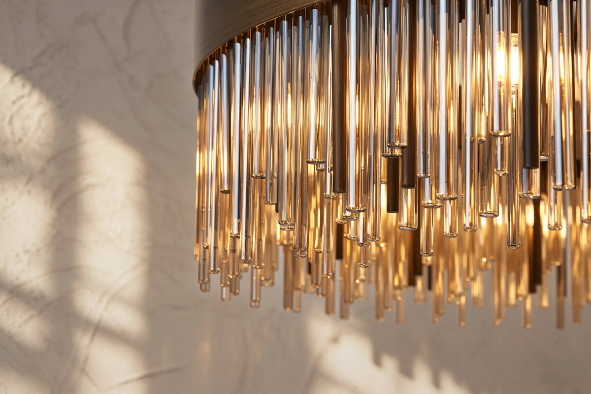 Fabula Kempton Glass Rod Round Pendant Light – Painted Matt Bronze & Cognac