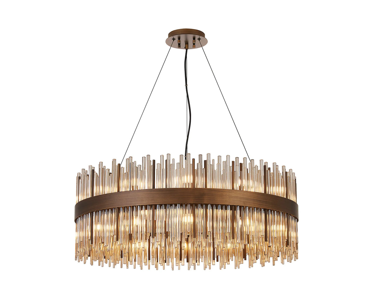 Fabula Kempton Glass Rod Round Pendant Light – Painted Matt Bronze & Cognac 80 cm