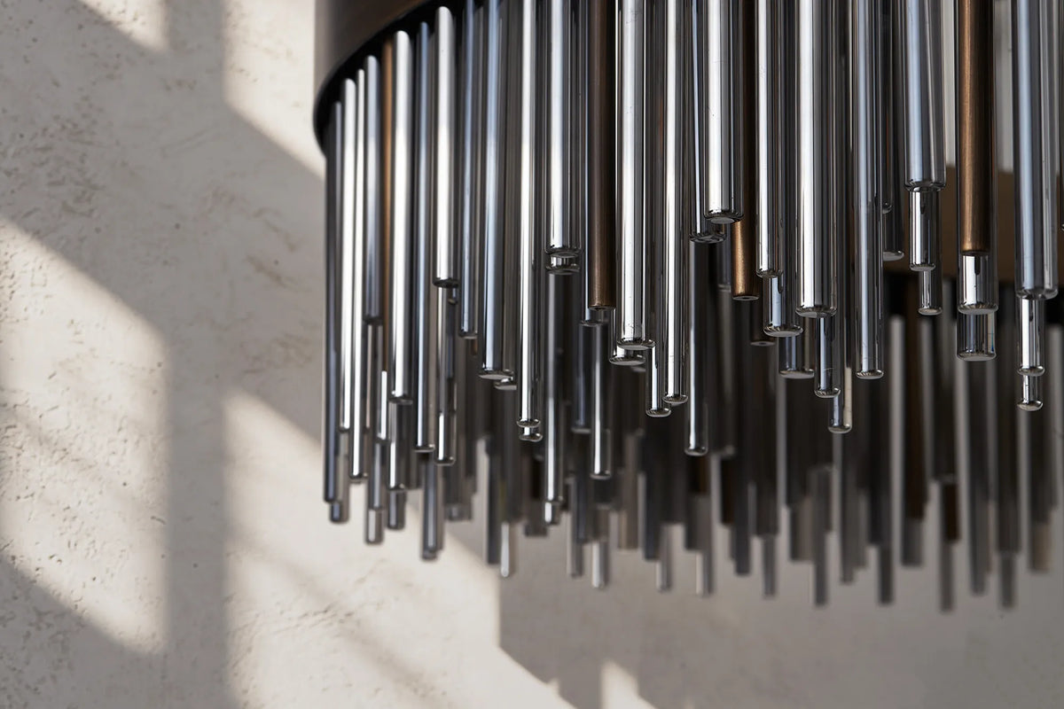 Fabula Kempton Glass Rod Round Pendant Light – Painted Matt Bronze & Smoke