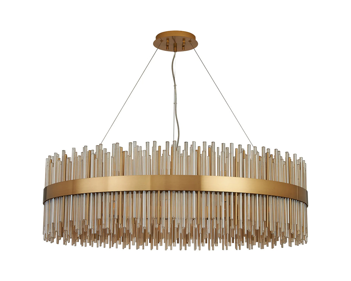 Fabula Kempton Glass Rod Round Pendant Light – Brass & Cognac