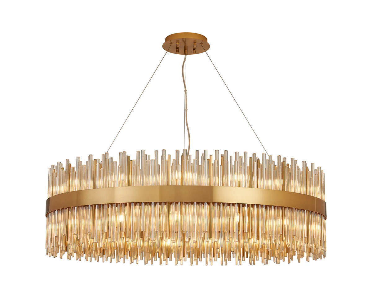 Fabula Kempton Glass Rod Round Pendant Light – Brass & Cognac 100 cm