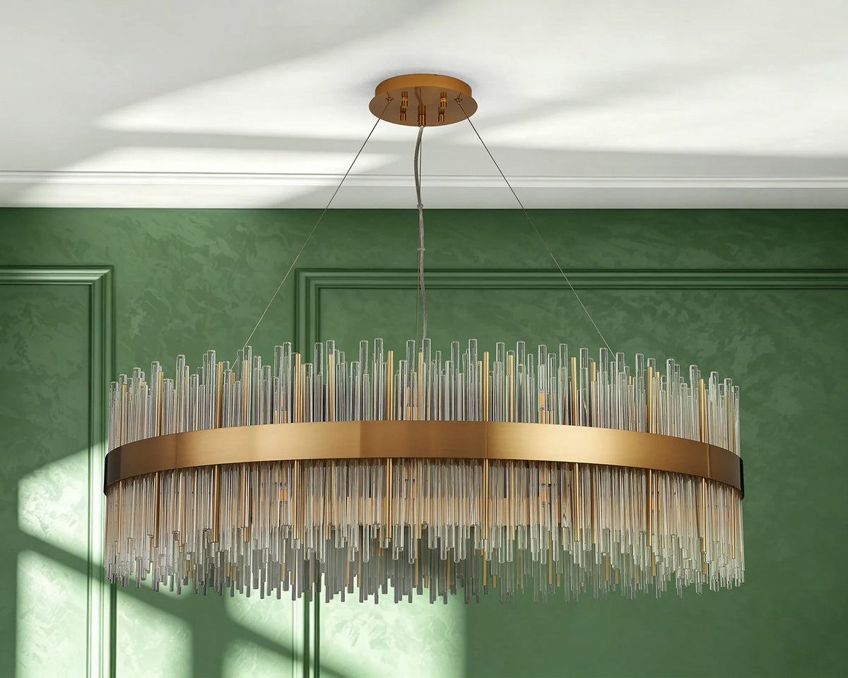 Fabula Kempton Glass Rod Round Pendant Light – Brass & Clear