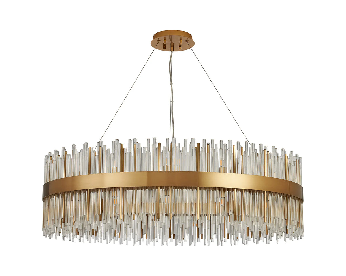 Fabula Kempton Glass Rod Round Pendant Light – Brass & Clear